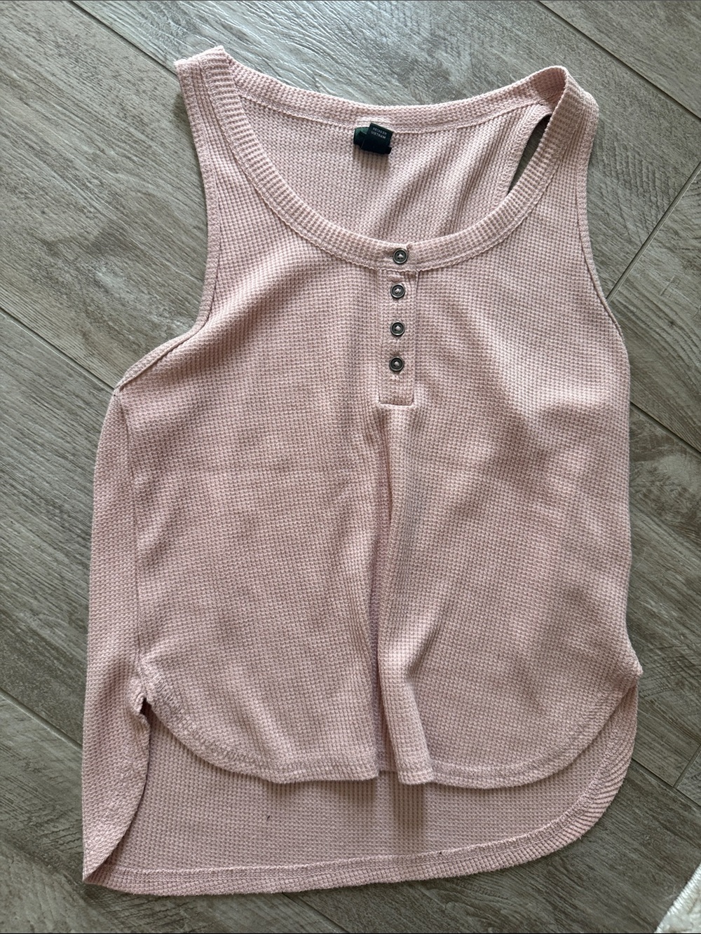 Sleeveless Pink Waffle Henley Tank Top
